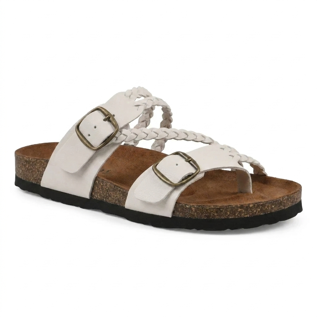 Hayleigh | Braided Cork Sandals – Double Buckle