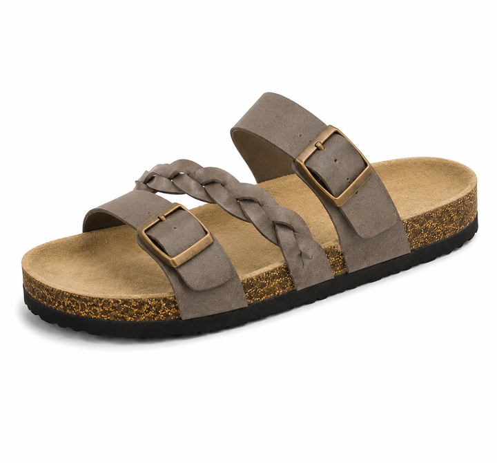 Caiden | Double-Buckle Braided Cork Sandals