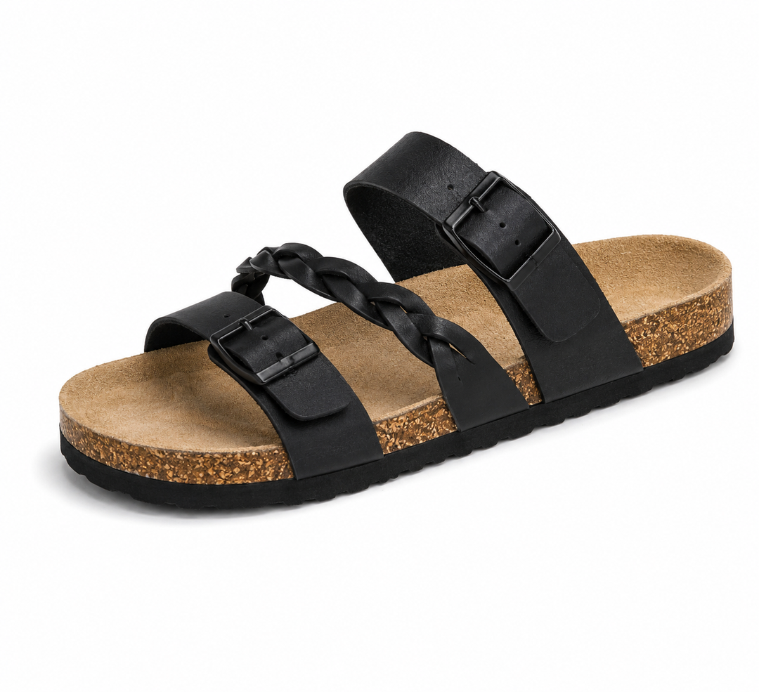Caiden | Double-Buckle Braided Cork Sandals
