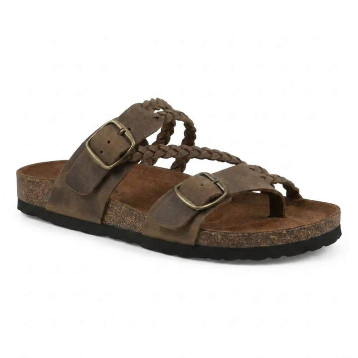 Hayleigh | Braided Cork Sandals – Double Buckle