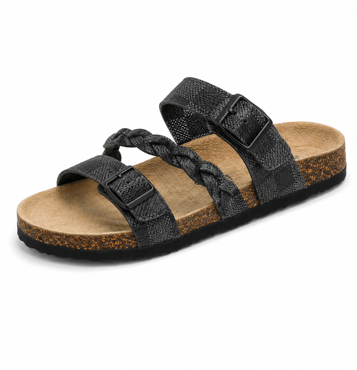 Caiden | Double-Buckle Braided Cork Sandals