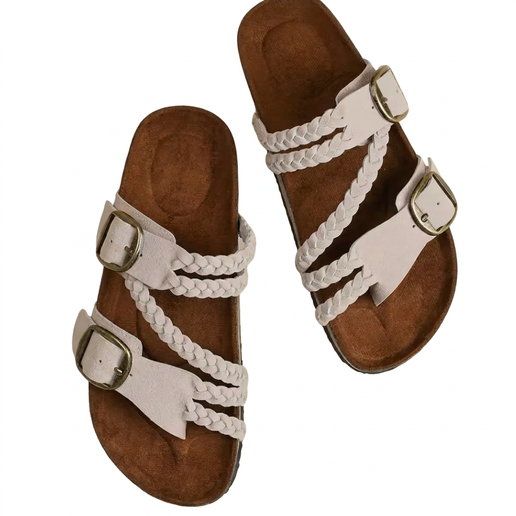 Hayleigh | Braided Cork Sandals – Double Buckle