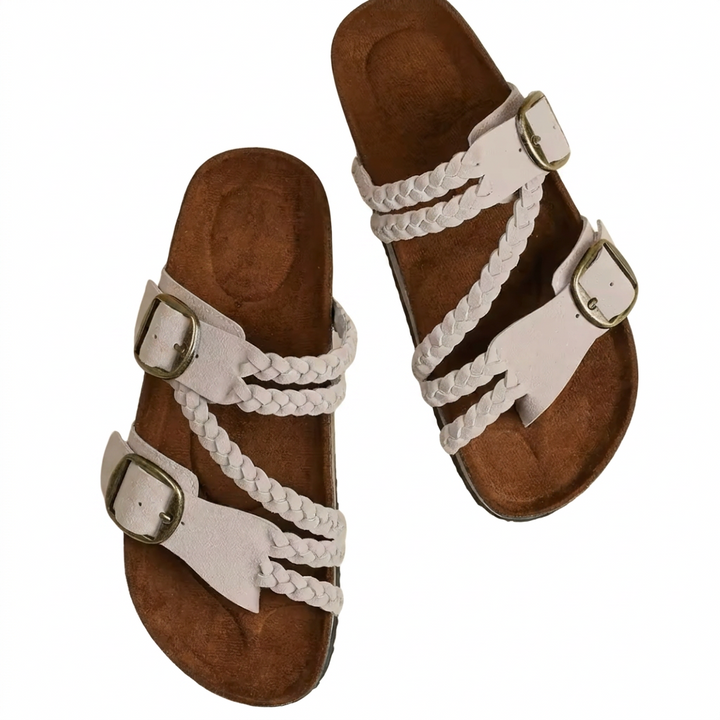 Hayleigh | Braided Cork Sandals – Double Buckle