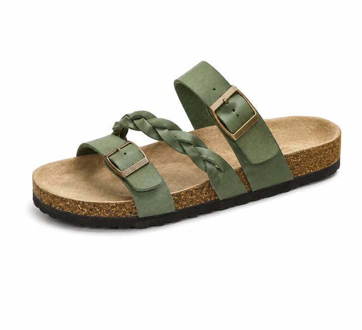 Caiden | Double-Buckle Braided Cork Sandals