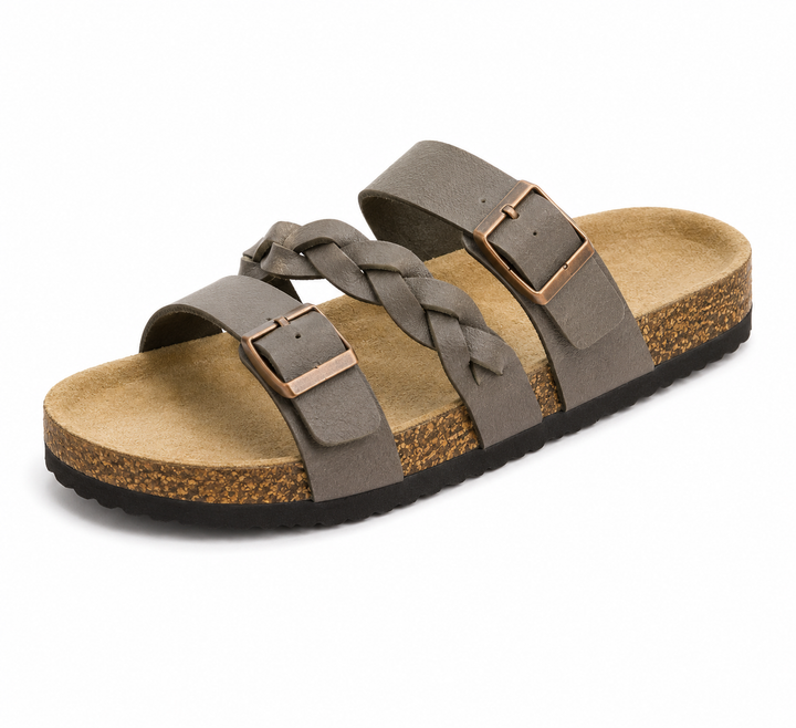 Caiden | Double-Buckle Braided Cork Sandals
