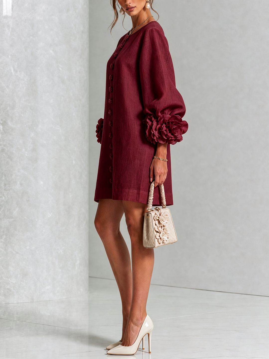 Camellia | Floral Cuff Mini Dress