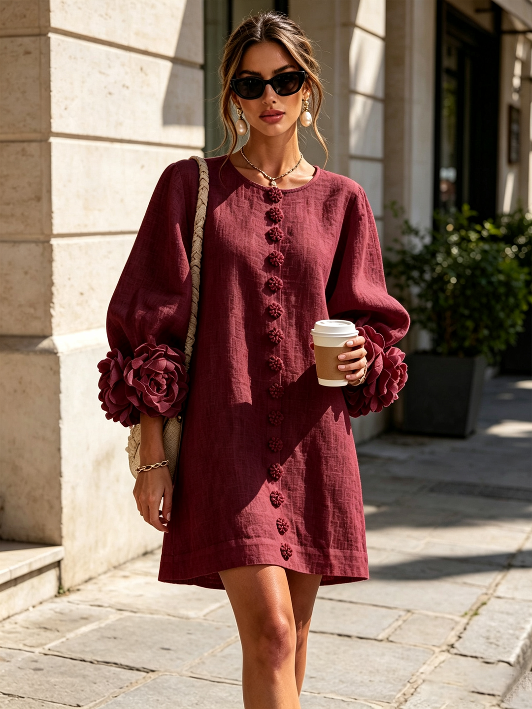 Camellia | Floral Cuff Mini Dress