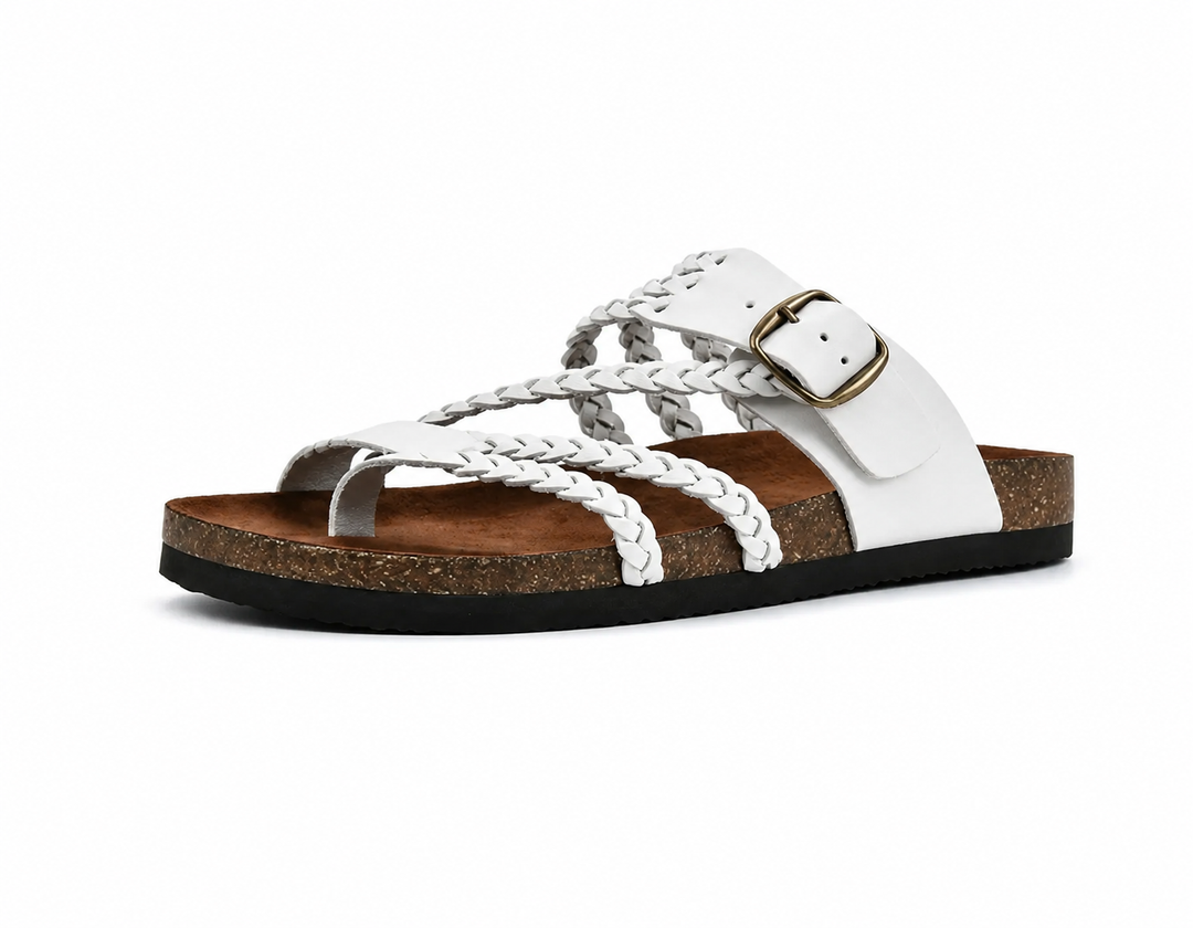 Hayleigh | Braided Cork Sandals – Single Buckle