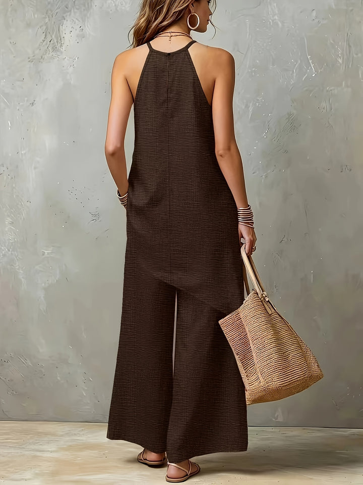 New Cross-Border Women's Fashion: Elegant Minimalist Backless Solid Color Top + Wide-Leg Pants 2pcs Set