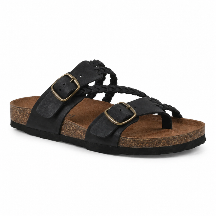 Hayleigh | Braided Cork Sandals – Double Buckle