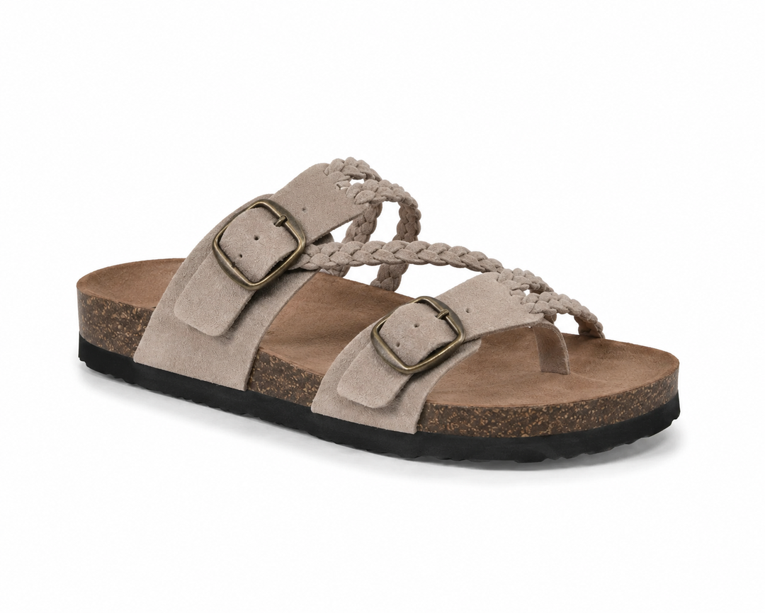 Hayleigh | Braided Cork Sandals – Double Buckle