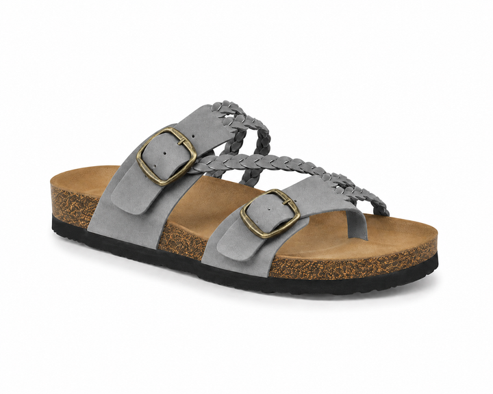 Hayleigh | Braided Cork Sandals – Double Buckle