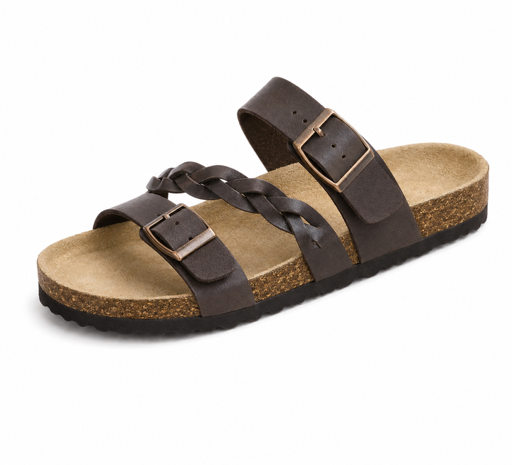 Caiden | Double-Buckle Braided Cork Sandals
