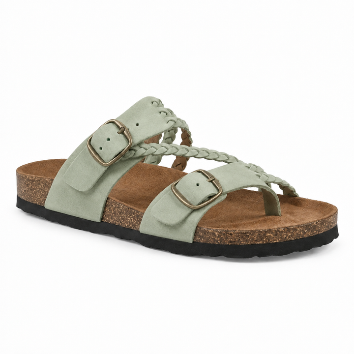 Hayleigh | Braided Cork Sandals – Double Buckle