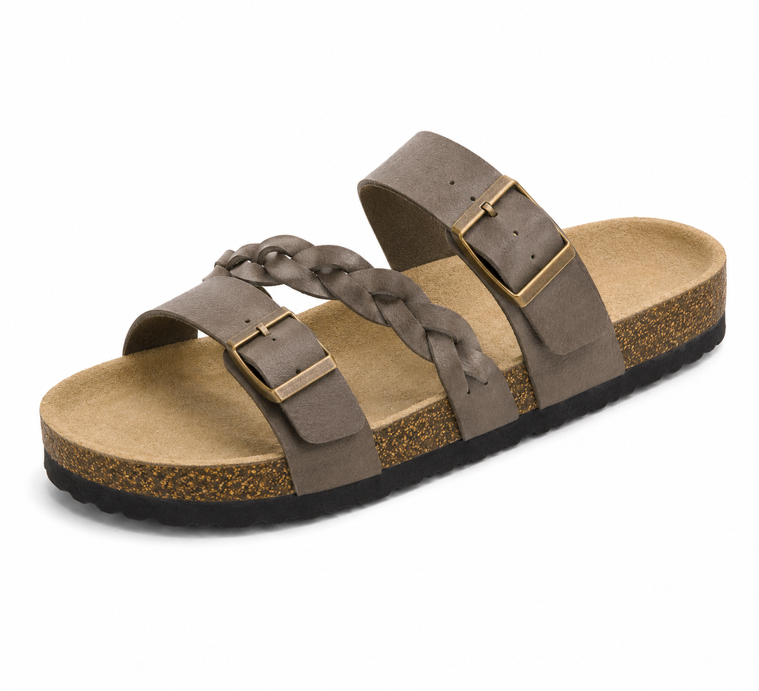 Caiden | Double-Buckle Braided Cork Sandals