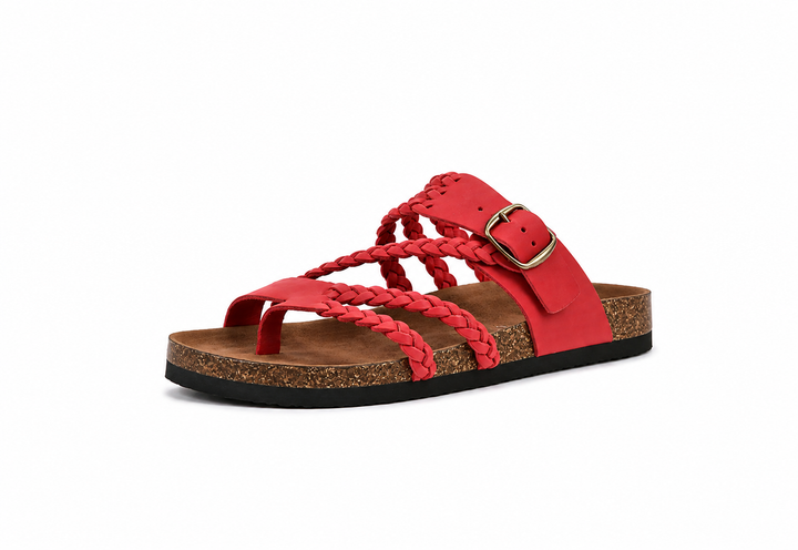 Hayleigh | Braided Cork Sandals – Single Buckle
