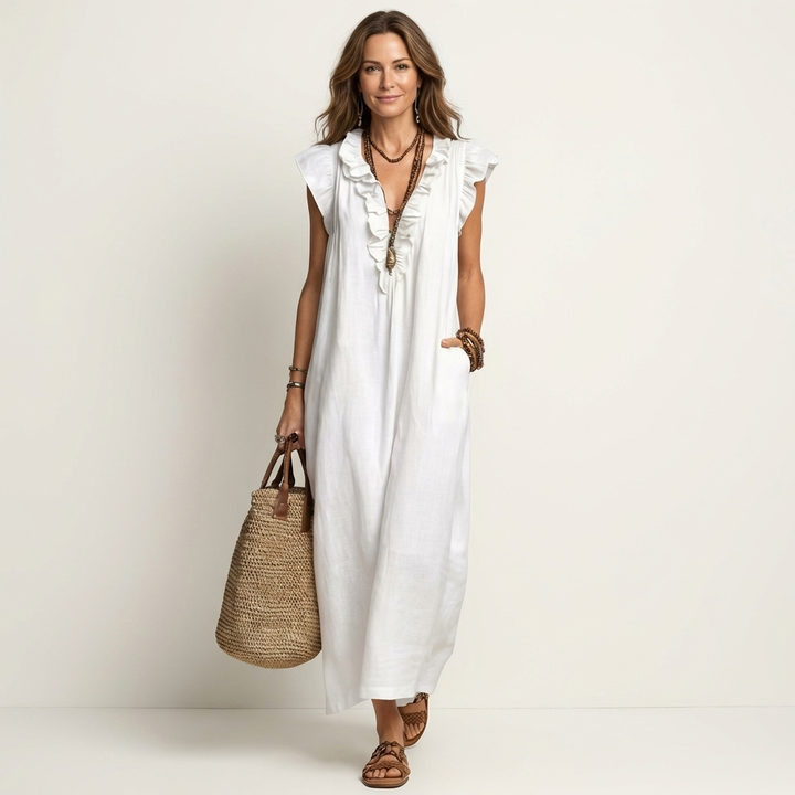Josette | Ruffle Linen Maxi Dress