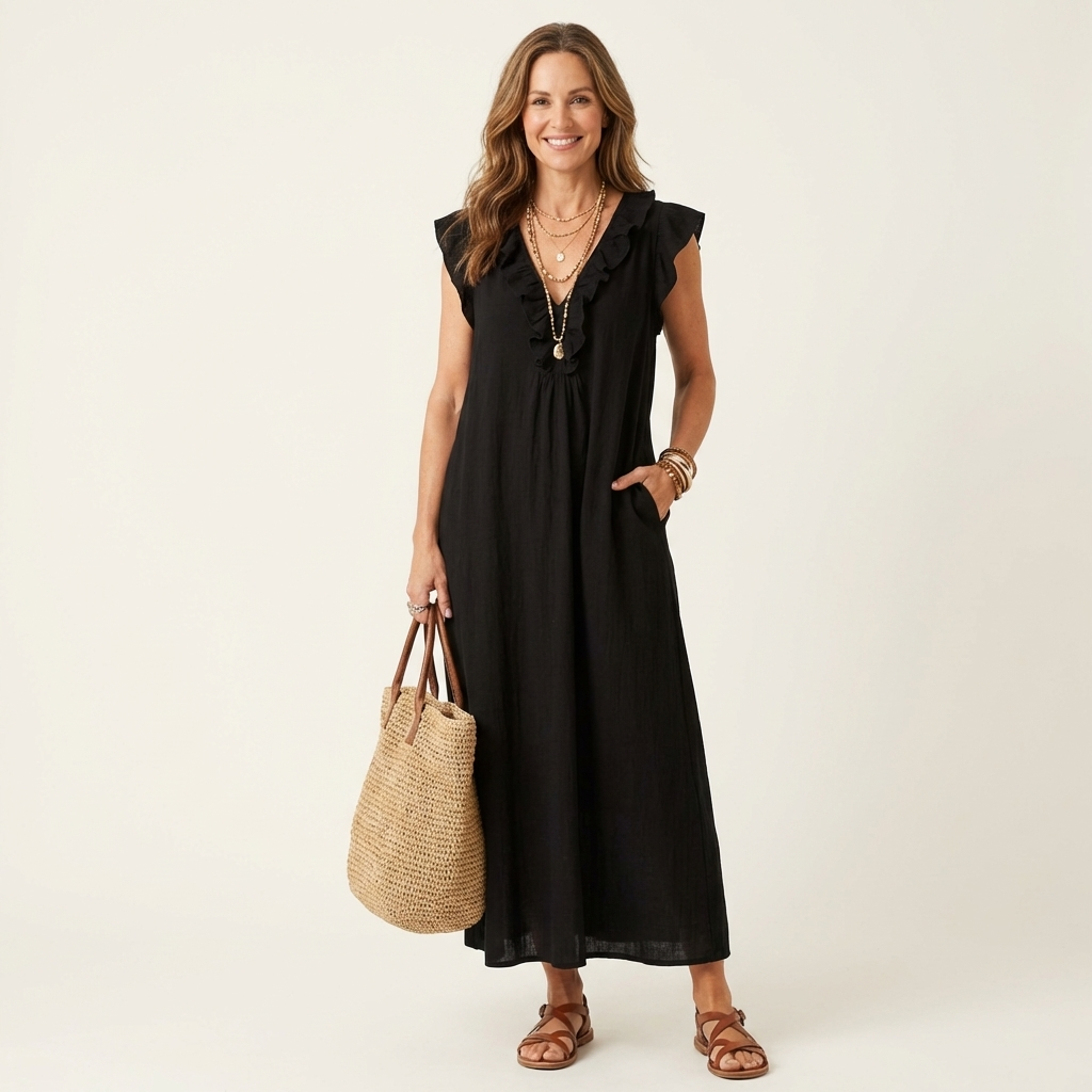 Josette | Ruffle Linen Maxi Dress