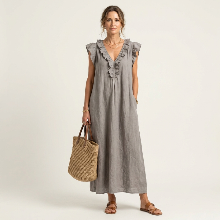 Josette | Ruffle Linen Maxi Dress