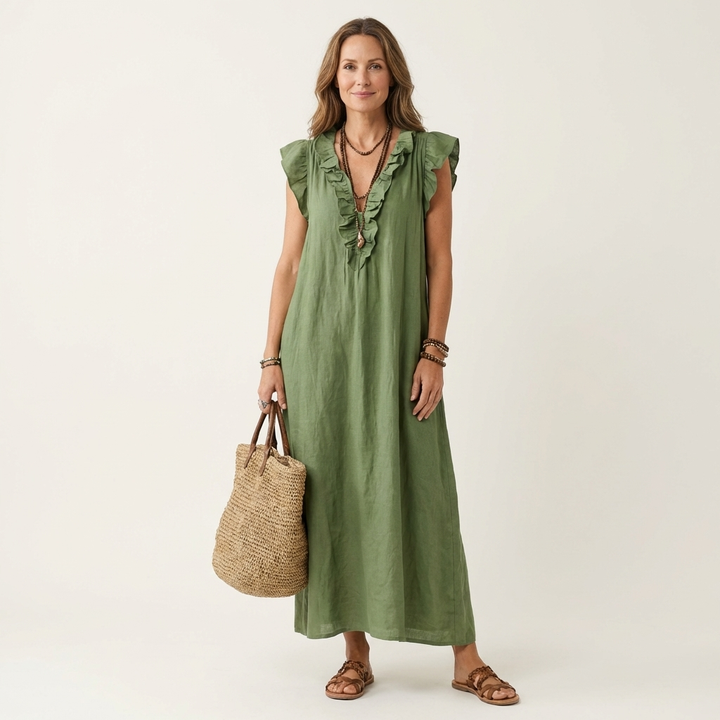 Josette | Ruffle Linen Maxi Dress