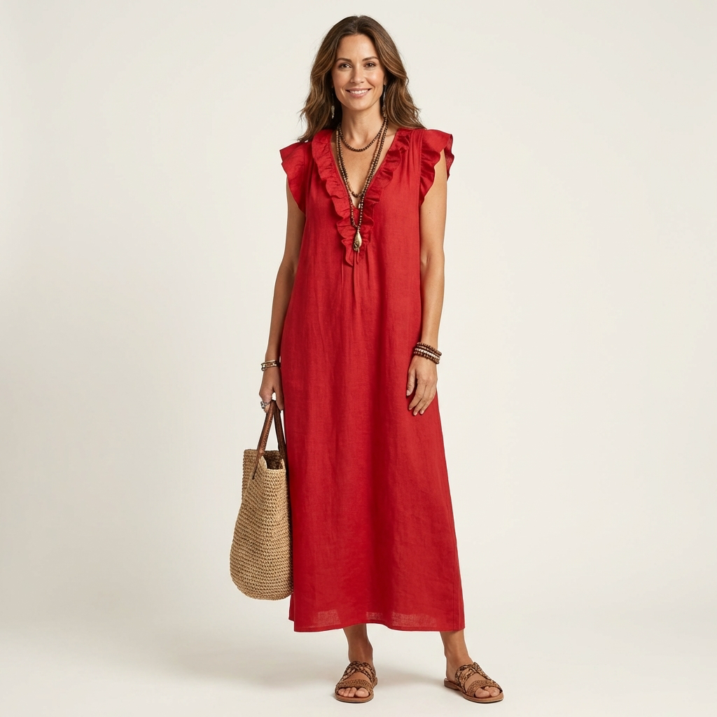 Josette | Ruffle Linen Maxi Dress