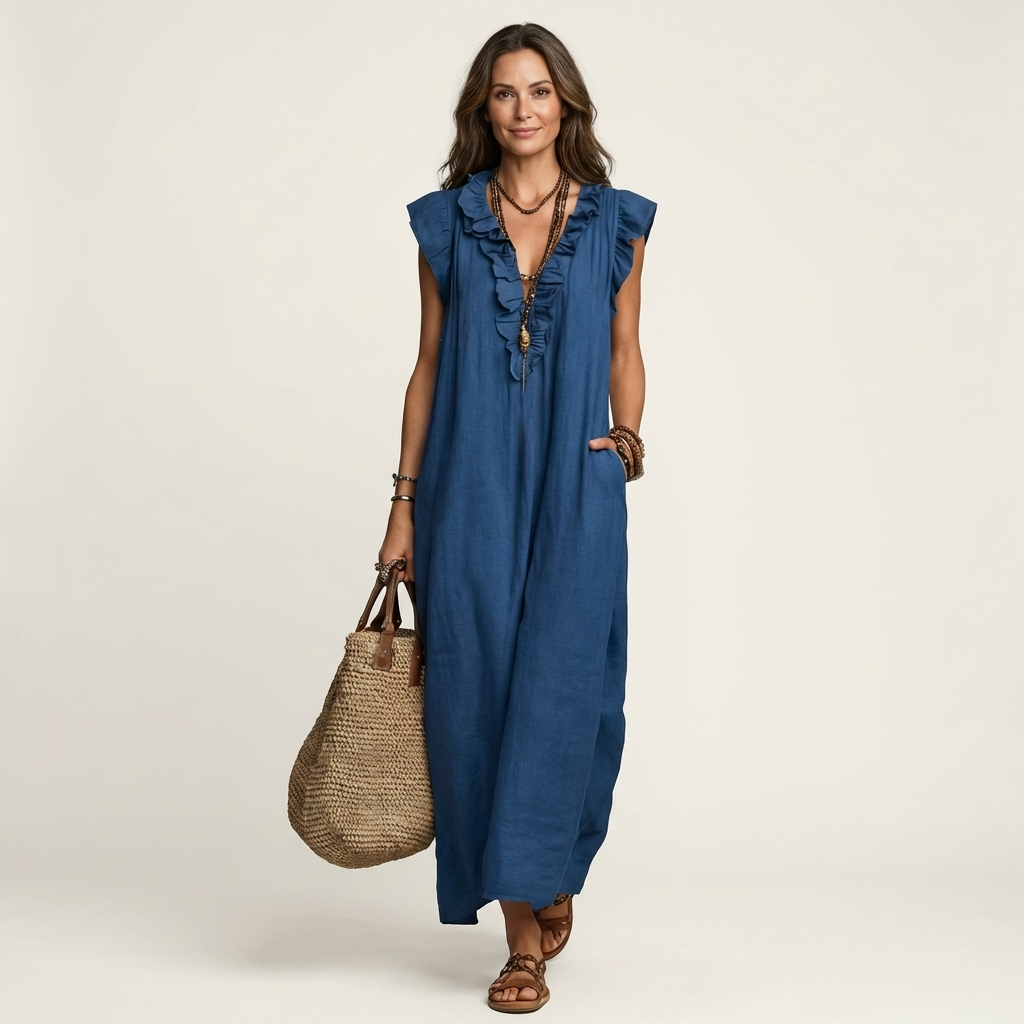 Josette | Ruffle Linen Maxi Dress