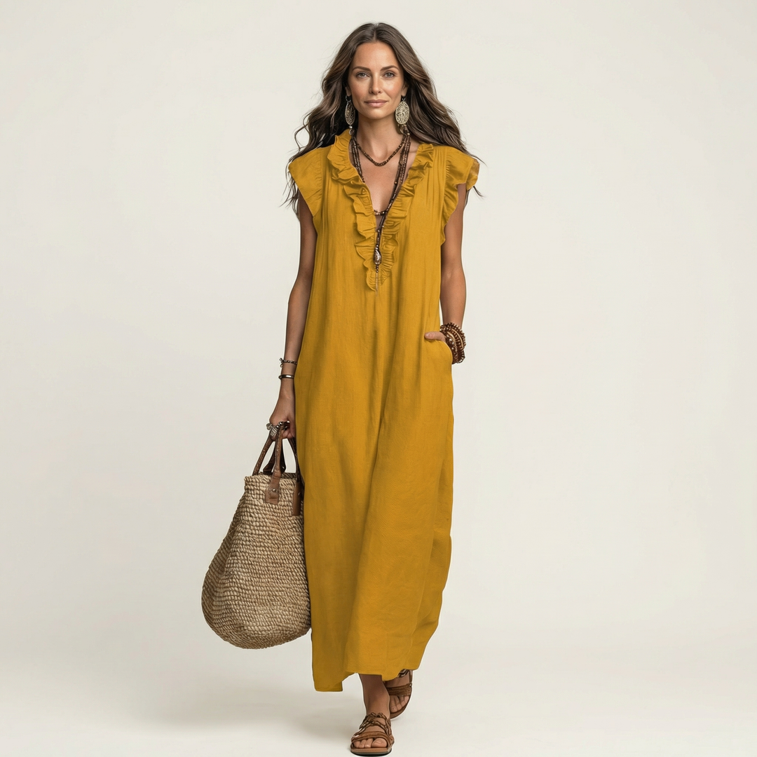 Josette | Ruffle Linen Maxi Dress