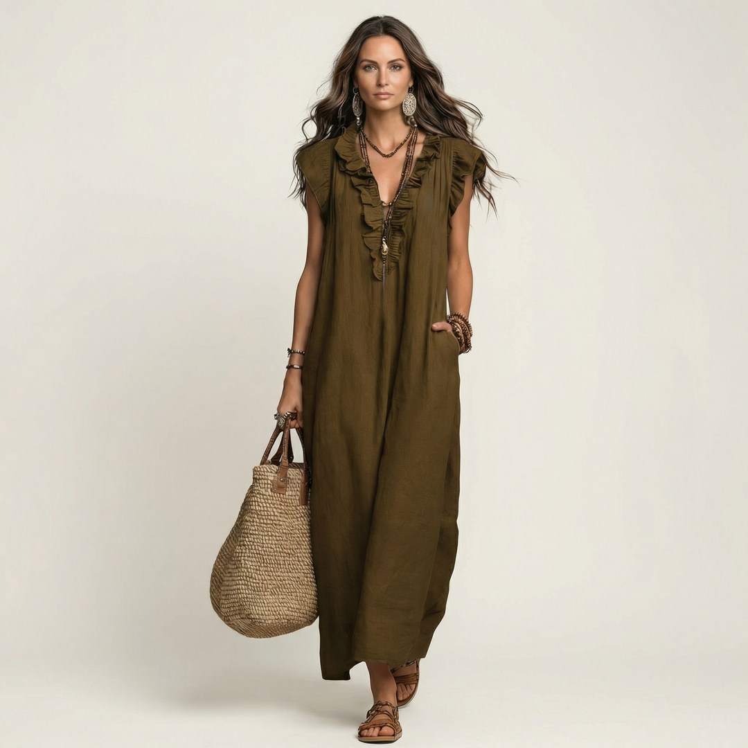 Josette | Ruffle Linen Maxi Dress