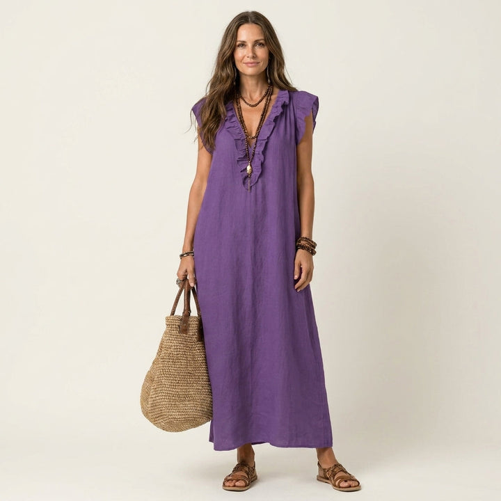 Josette | Ruffle Linen Maxi Dress