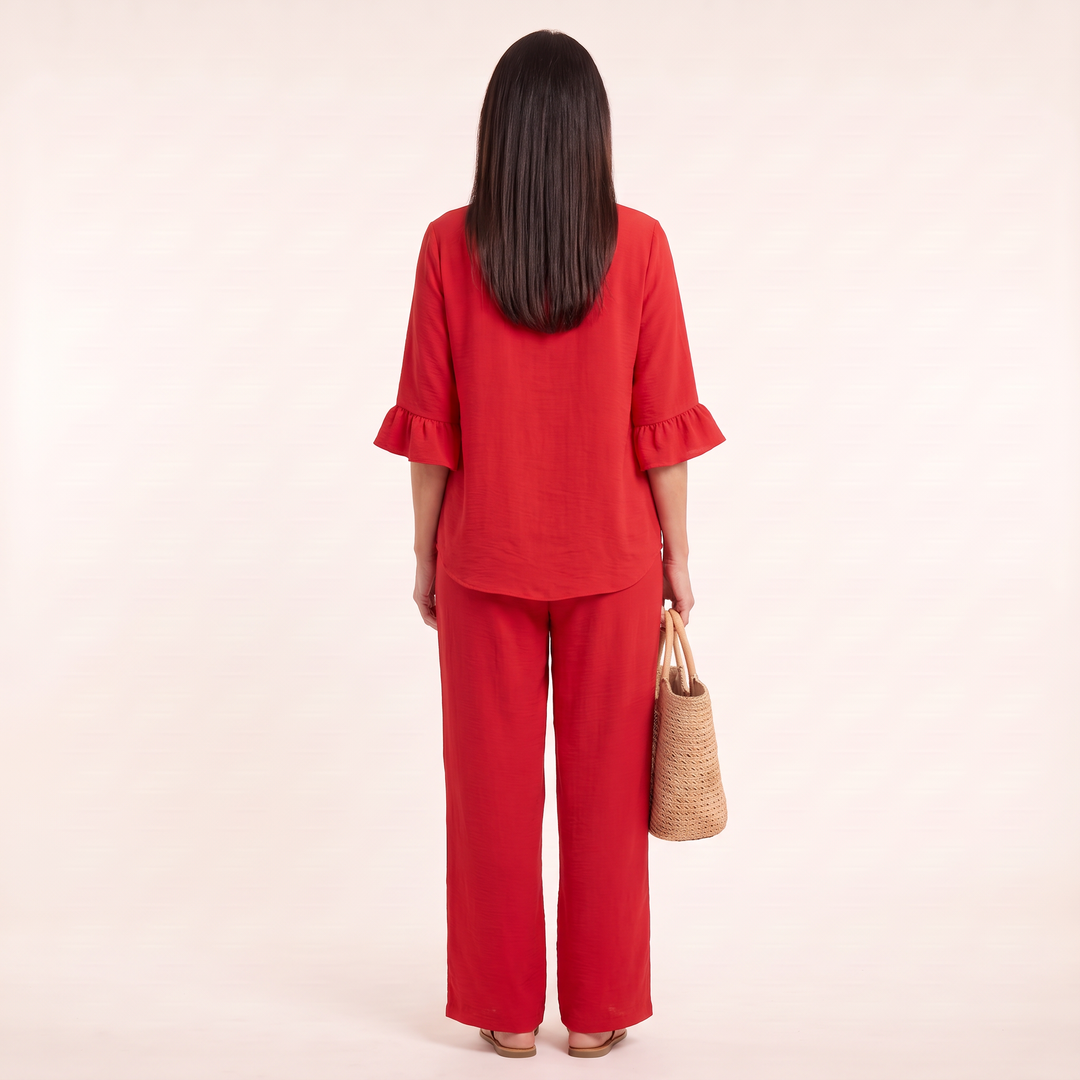 Elodie Ruffle Set Red back