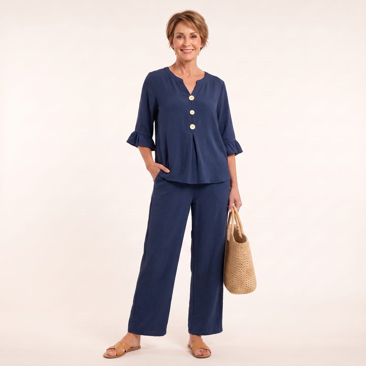Elodie Ruffle Set Navy front