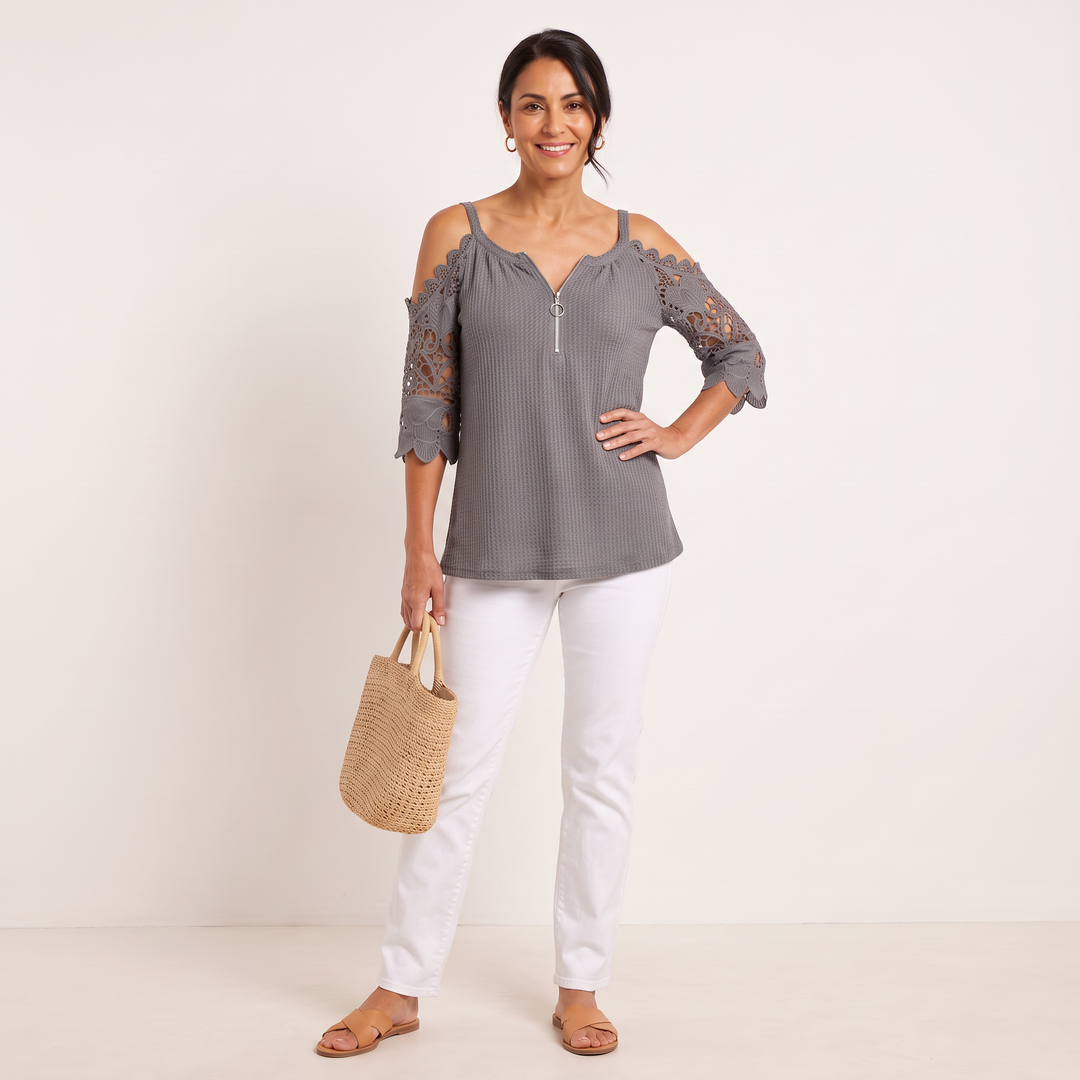 Noelle Off-Shoulder Top Grey front