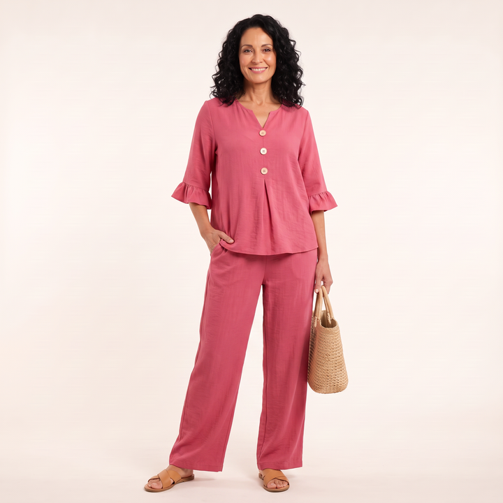 Elodie Ruffle Set Fuchsia front