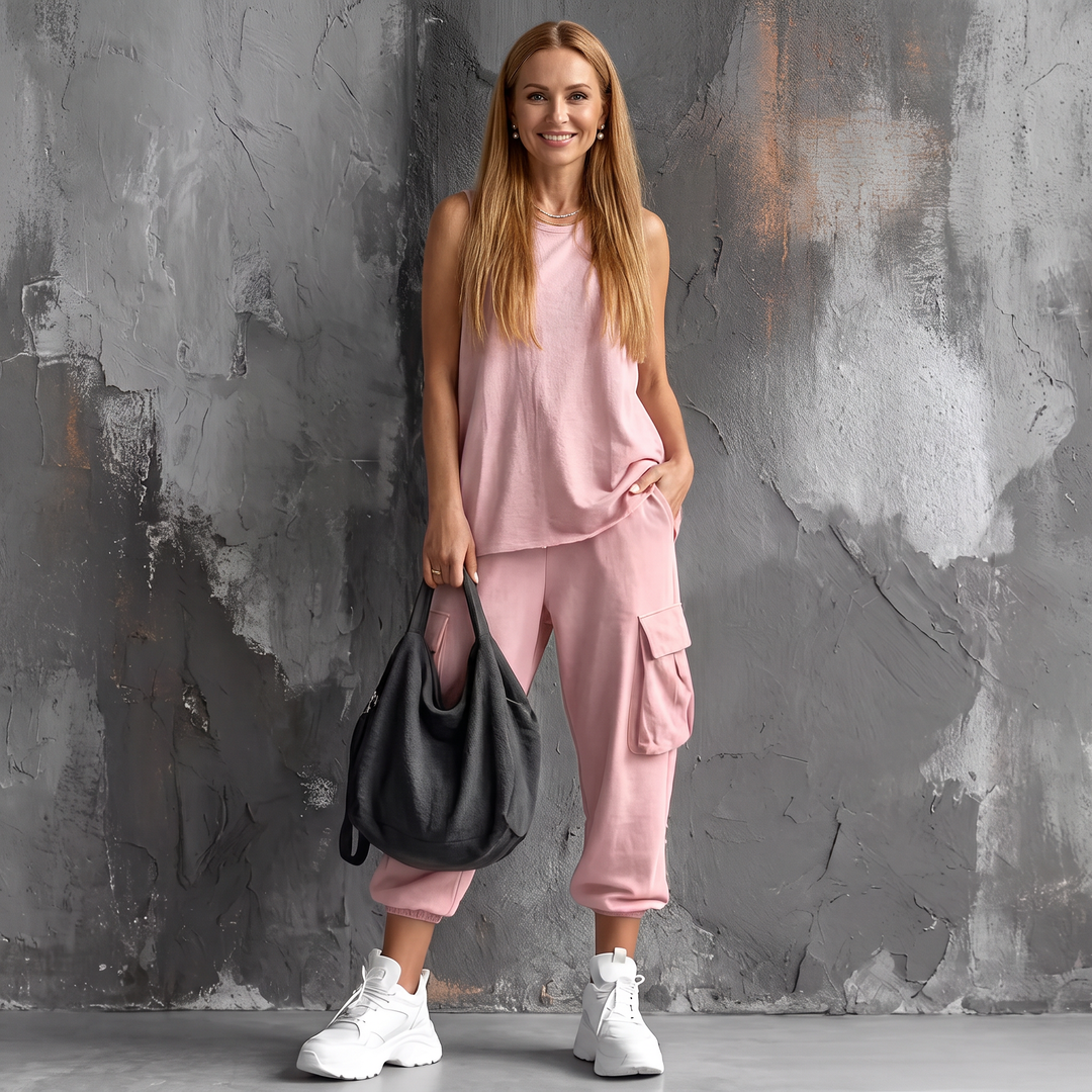 Zenara Two-Piece Set Pink front