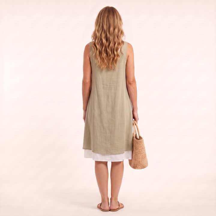 Sofia Spring Dress Khaki back
