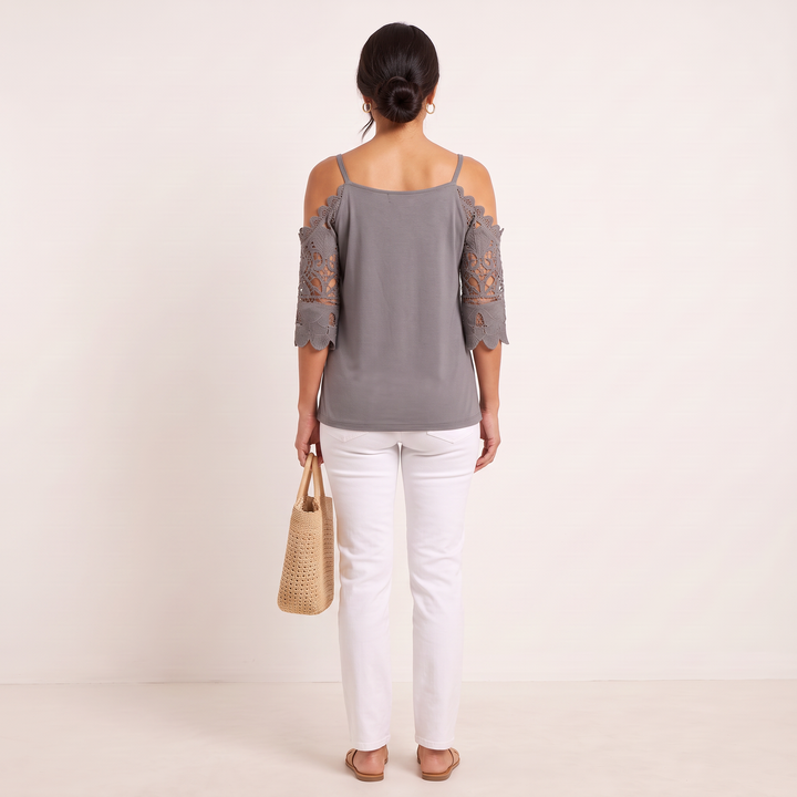 Noelle Off-Shoulder Top Grey back