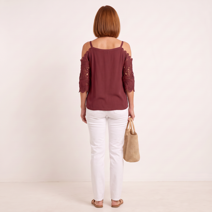 Noelle Off-Shoulder Top Burgundy back