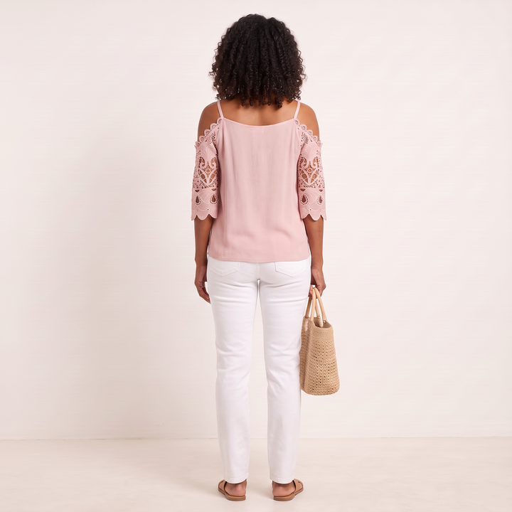 Noelle Off-Shoulder Top Pink back