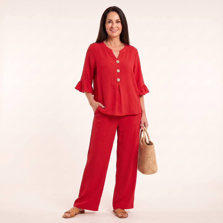 Elodie Ruffle Set Red front