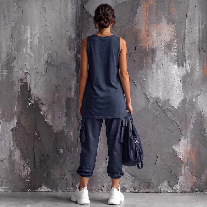 Zenara Two-Piece Set Navy Blue back
