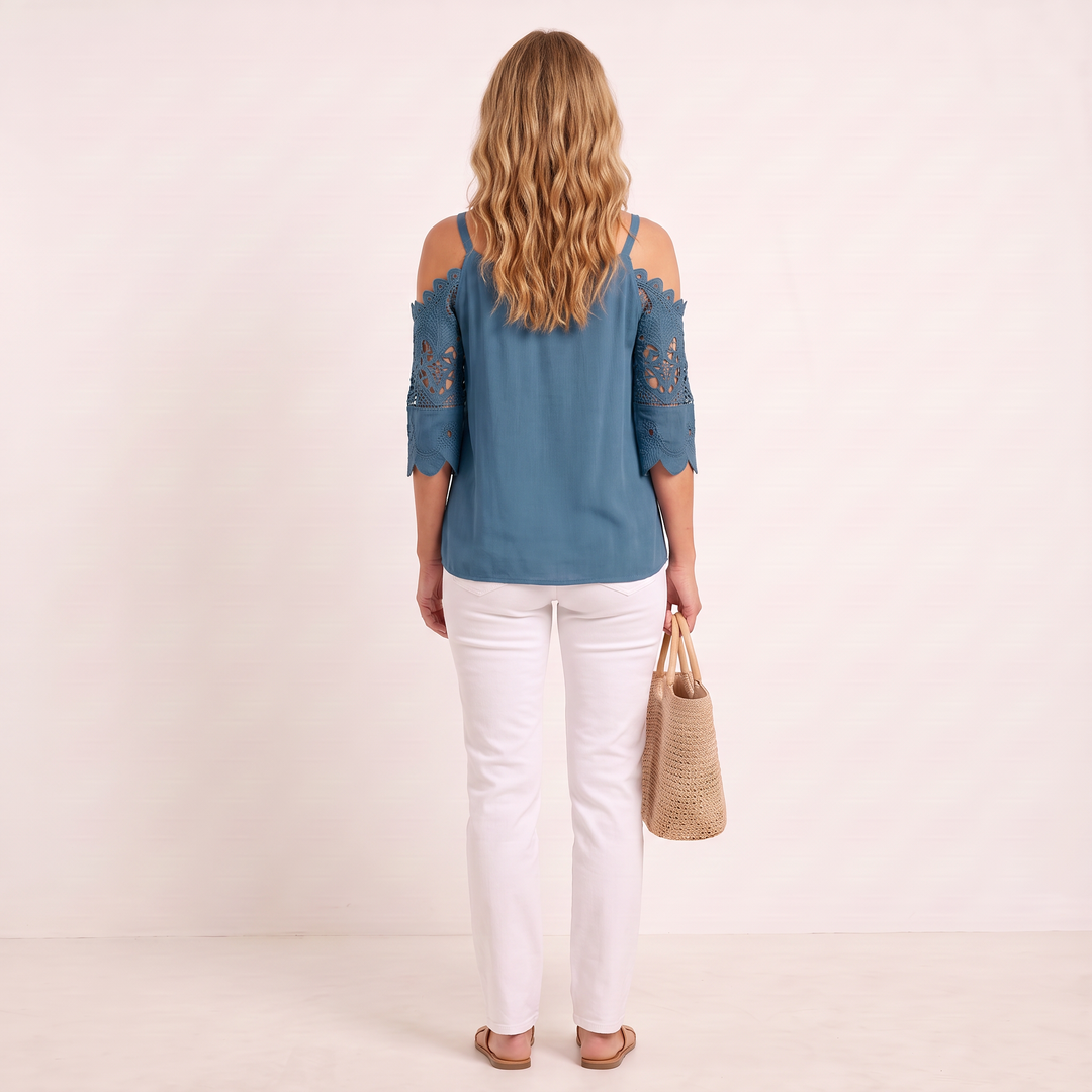 Noelle Off-Shoulder Top Blue back