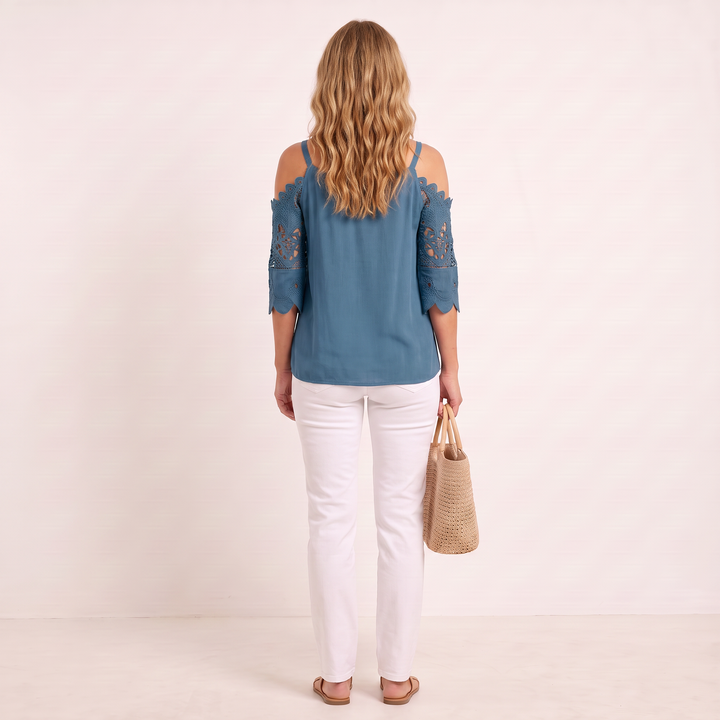 Noelle Off-Shoulder Top Blue back